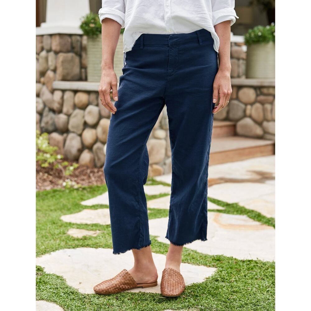 frank & eileen kinsale navy italian linen high rise wide leg crop pants